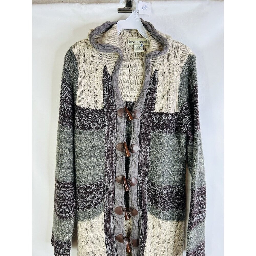 Vintage 90s Patchwork Toggle Hooded Cardigan Swea… - image 4